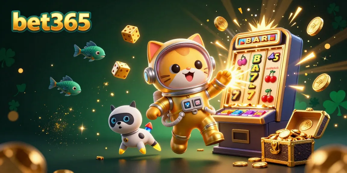 Spin the excitement with bet365, where a golden slot machine bursts with winning coins and dynamic game elements.