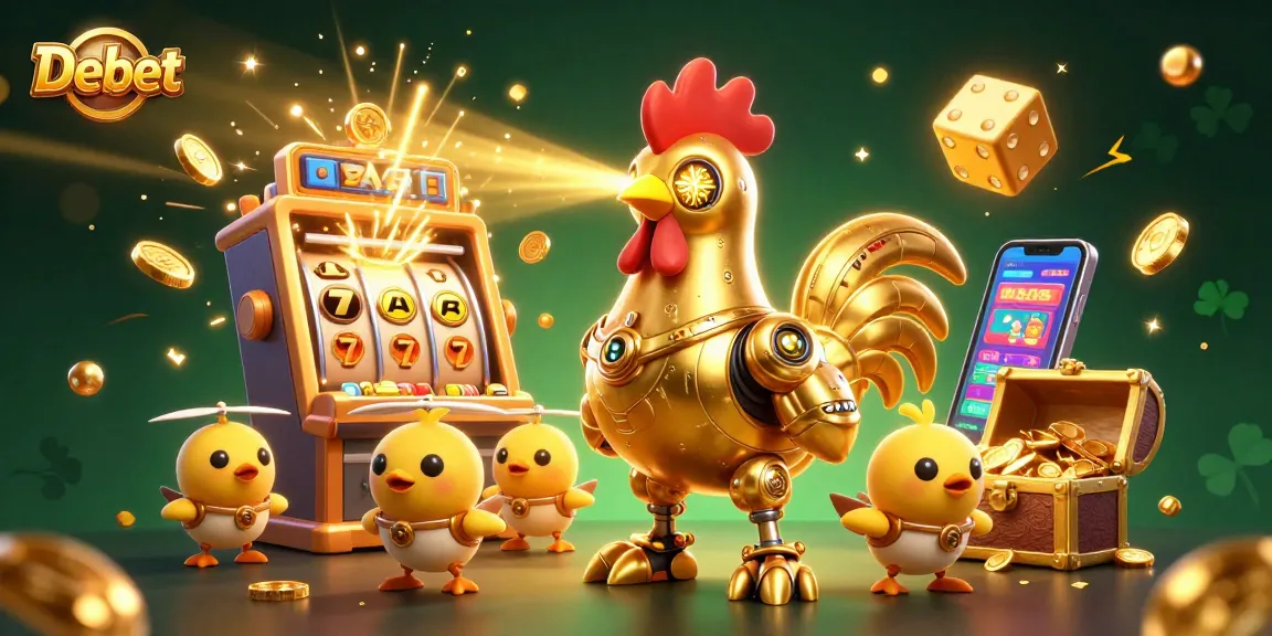 Engage in thrilling gameplay with Debet at a vibrant 3D casino scene featuring dynamic slot highlights.