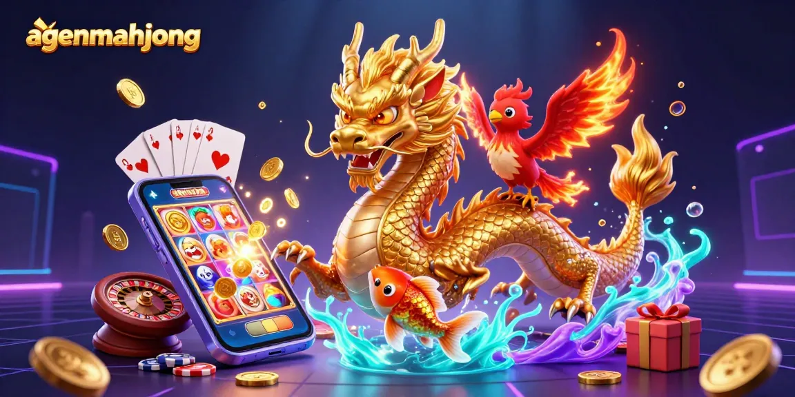 Spin to win on agenmahjong with a golden dragon, koi fish, and vibrant slot elements.