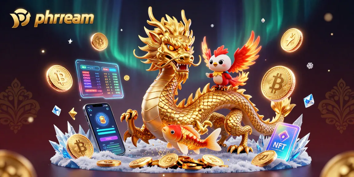 Experience winning moments at phdream with a powerful dragon, a cute phoenix, and gold coins cascading down.