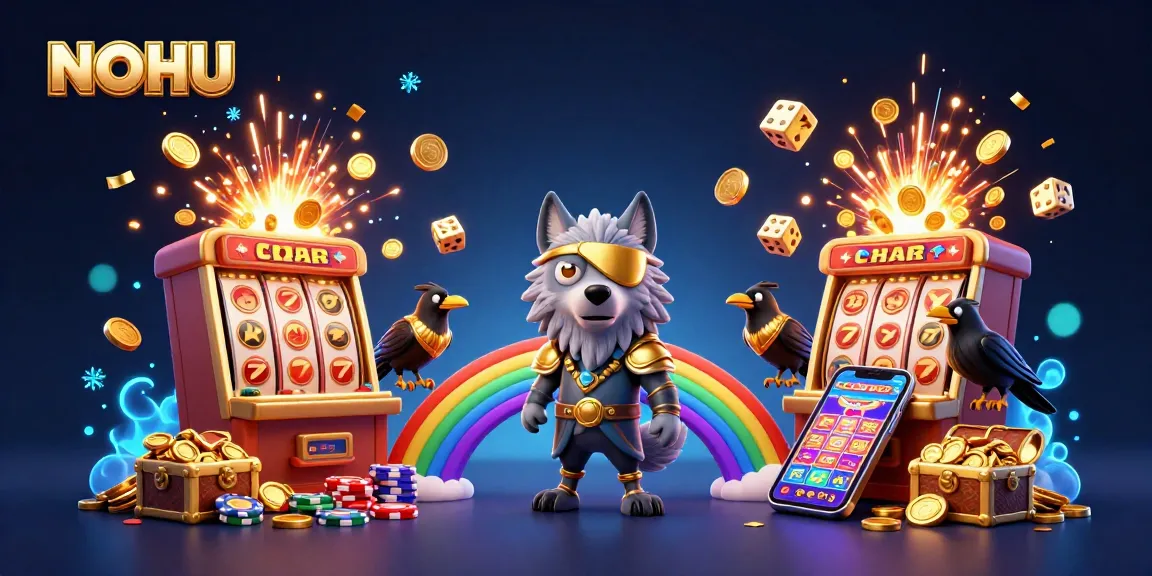 Experience NOHU's vibrant casino atmosphere with epic slot machine jackpots and Norse mythology elements.