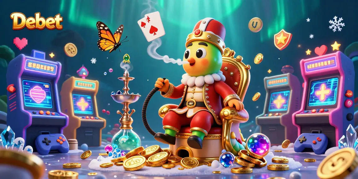 Experience Debet's vibrant gaming adventure with a whimsical caterpillar and colorful casino theme.