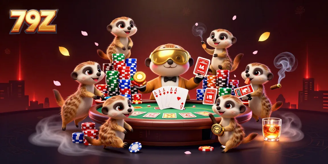 Experience thrilling gaming action at 79Z with playful meerkats in a dynamic casino setting.