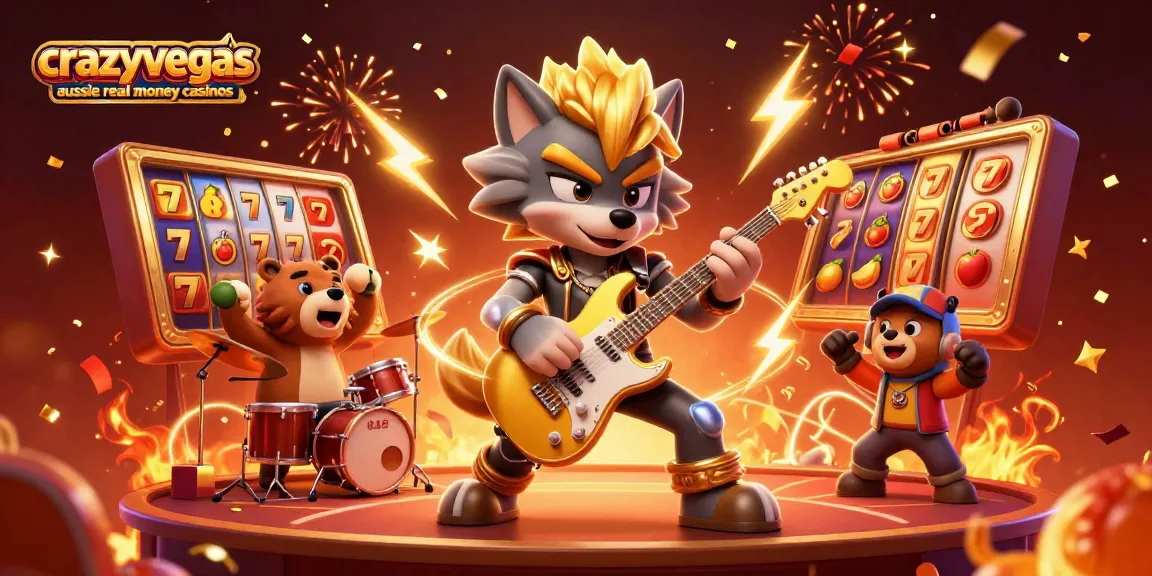 Experience the excitement of crazyvegas aussie real money casinos with vibrant slot reels and energetic characters.