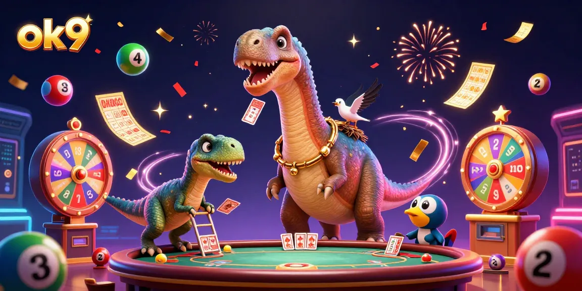Experience thrilling gaming at ok9, with a lively casino scene featuring vibrant characters and engaging elements.