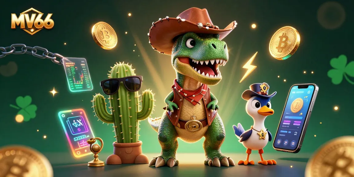 Engage in immersive gaming with MV66 featuring vibrant 3D characters and crypto elements.