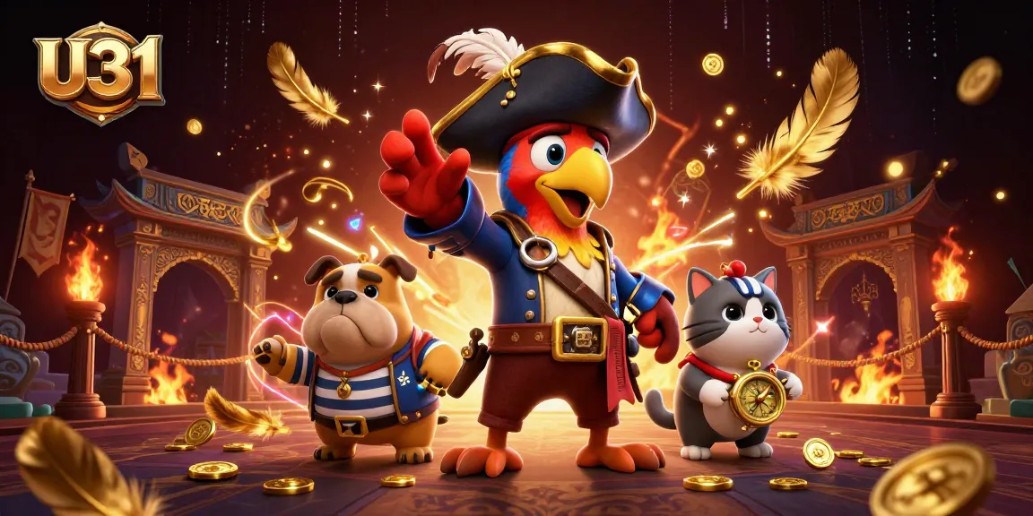 Join the U31 casino adventure with vibrant 3D characters in a rich gambling arena filled with excitement.